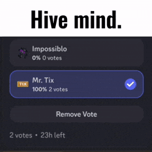 mr. tix has 50 % of 2 votes and is being removed