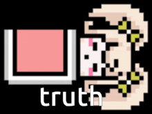 a pixel art of a face with the word truth written below it