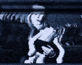 a black and white painting of a woman holding a man 's hand .