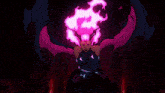 a cartoon drawing of a woman with horns and flames in her hair