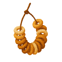 a bunch of donuts hanging from a string