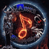 a logo with a devil and a music note that says arena olympiysky