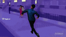 a man is dancing in front of a purple background with the words viggle.ai on it