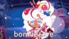 a pixel art of bonniecore holding a drink in her hand