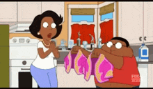 a cartoon of a man and a woman in a kitchen with a fox logo on the bottom right corner