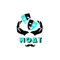a moat logo with two masks and a mustache on a white background