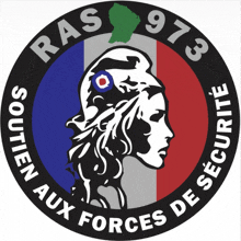 a logo for ras 973 with a woman 's head on it