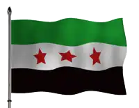 a flag with three red stars on it is waving in the wind