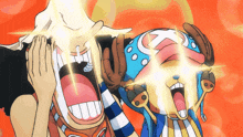 a cartoon of a man and a dog with their mouths open