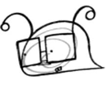a black and white drawing of a snail with glasses and a swirl .