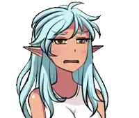 a cartoon of a girl with long blue hair and elf ears
