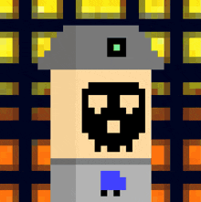 a pixel art drawing of a can with a skull on it 's face