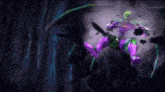 a green and purple superhero with spikes on his arms and legs