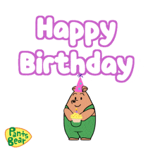 a cartoon of a bear with a cupcake and the words happy birthday