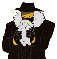 a drawing of a man holding a small white rabbit with the hashtag @ezraagh