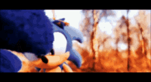a close up of a sonic the hedgehog standing in the woods