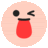 a cartoon smiley face with a red tongue sticking out of it .