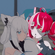 a drawing of a girl with white hair and a girl with red hair