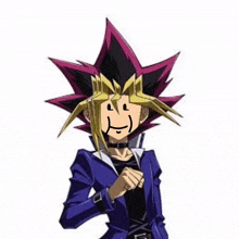 a cartoon character with a purple and yellow hat and a choker .