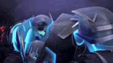 a robot with a blue light coming out of it 's chest