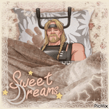 a picture of a man on a pillow with the words sweet dreams