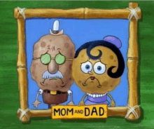 a picture of a man and a woman with the words mom and dad on the bottom