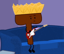 a cartoon character with a crown on their head is playing a guitar