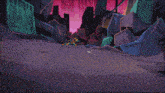 a cartoon character throws a fireball in front of a destroyed building