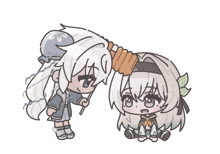 a drawing of a girl brushing another girl 's hair with a brush