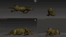 a 3d model of a dinosaur is shown in four different positions