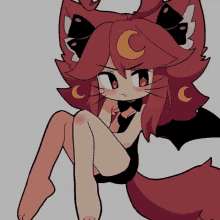 a cartoon drawing of a girl with red hair and a crescent moon on her head