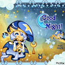 a picture of a cookie with the words good night next to it