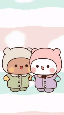 two cute cartoon bears are standing next to each other .