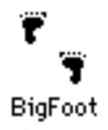 a picture of a bigfoot logo with two footprints .