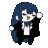 a pixel art drawing of a girl in a suit and bow tie .