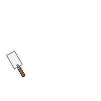 a cartoon drawing of a trowel with a brown handle on a white background ..
