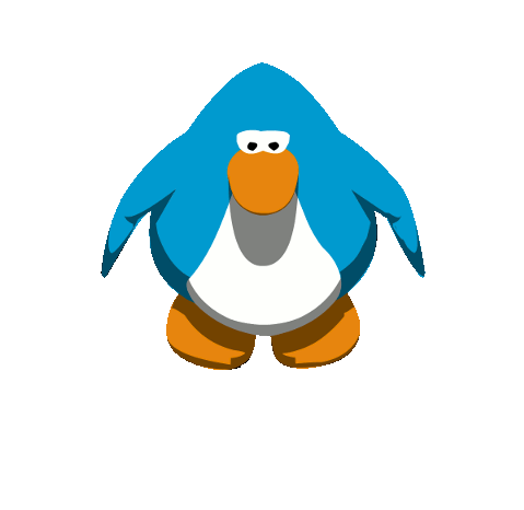 a blue and white penguin with an orange beak stands on a white background