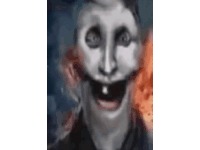 a close up of a person 's face with a smiley face and a missing tooth .