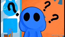 a cartoon character with a question mark around his head
