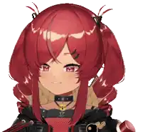 a close up of a girl with red hair and a choker