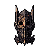a knight 's helmet with a skull on it .
