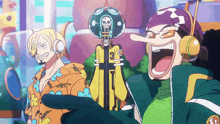 a cartoon character with a skull on his head and the number 3 on his shirt