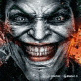 a close up of the face of the joker with a huge smile