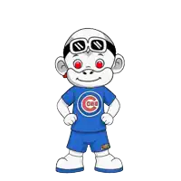 a cartoon character wearing a blue cubs shirt and shorts