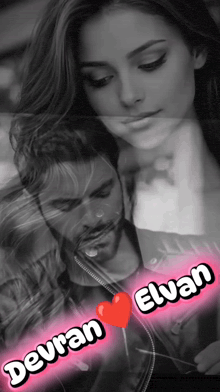 a black and white photo of a man and a woman with devan elvan written on it