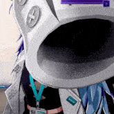 a cartoon character with a lanyard that says 888