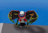 a cartoon character wearing a hat and wings