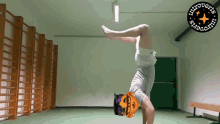 a man is doing a handstand in a gym with a logo that says introvert students