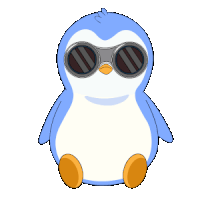 a blue and white penguin wearing sunglasses and a yellow beak