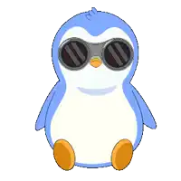 a blue and white penguin wearing sunglasses and a yellow beak